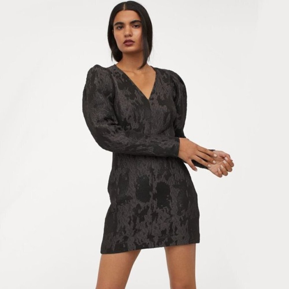 NWT H&M black jacquard weave short fitted holiday dress, S